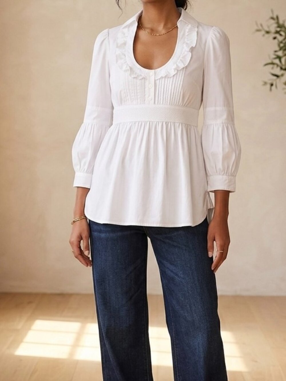 Fei Anthropologie Neo-Victorian Babydoll Blouse White Sz 4 Cottagecore Coquette
